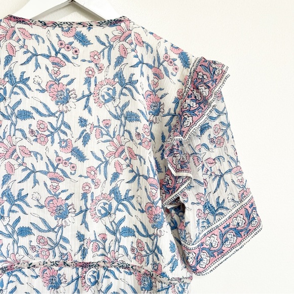 SAYLOR Evelynne Blockprint Floral Mini Tiered Dress Cotton Size Medium - Picture 7 of 9